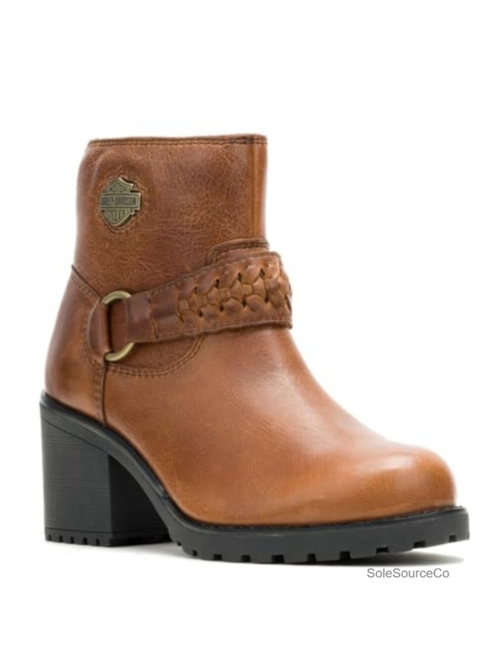 Womens Leather Ankle Motorcycle Boots 3 Inch Heel Pull On